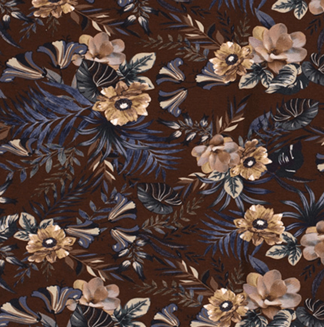 Hovedbilde Jersey Digital Print blomster med brun bakgrunn 